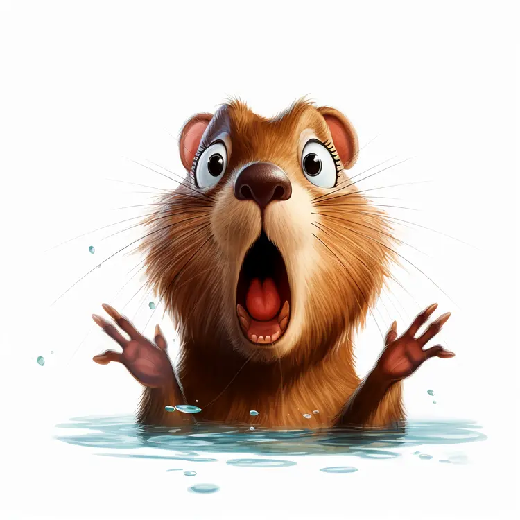 Surprised Cartoon Animal in Water