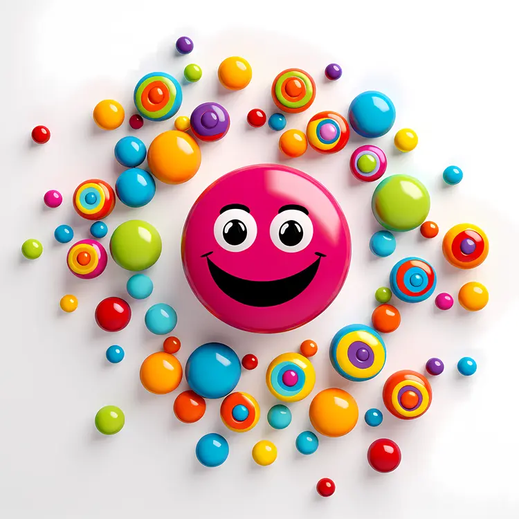 Pink Smiley Face with Colorful Circles