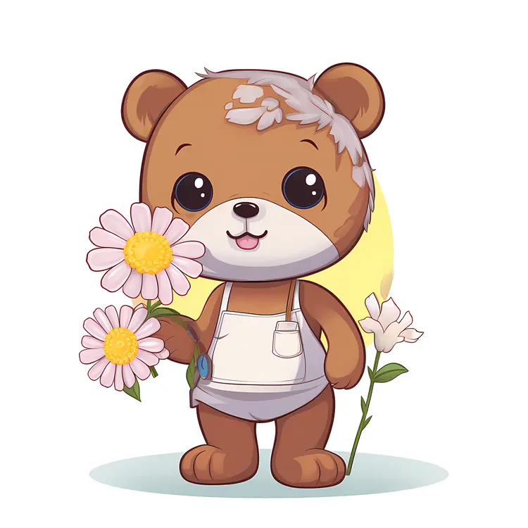 Cute Bear Holding Flowers