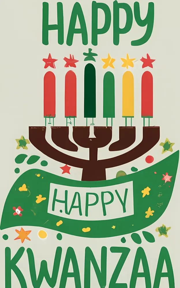Happy Kwanzaa with Menorah and Stars