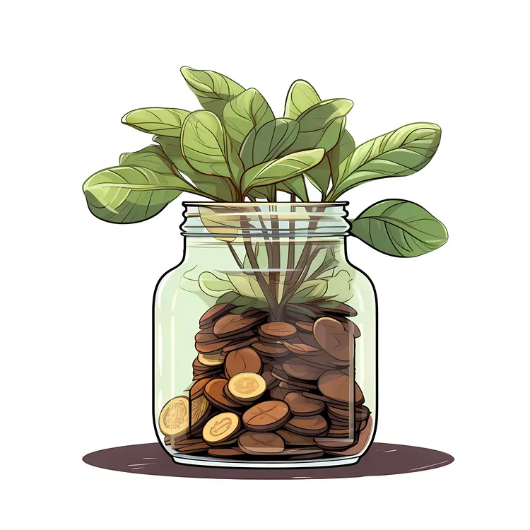 Coins in Jar with Plant Illustration