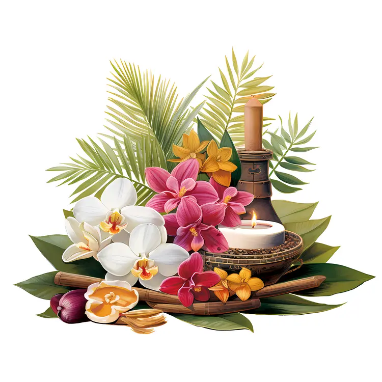 Candles and Orchids with Leaves Decor
