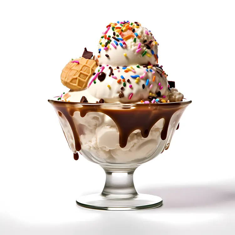 Delicious Ice Cream Sundae with Sprinkles and Chocolate Syrup