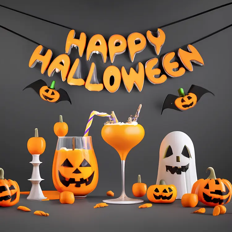 Happy Halloween with Pumpkins and Ghost