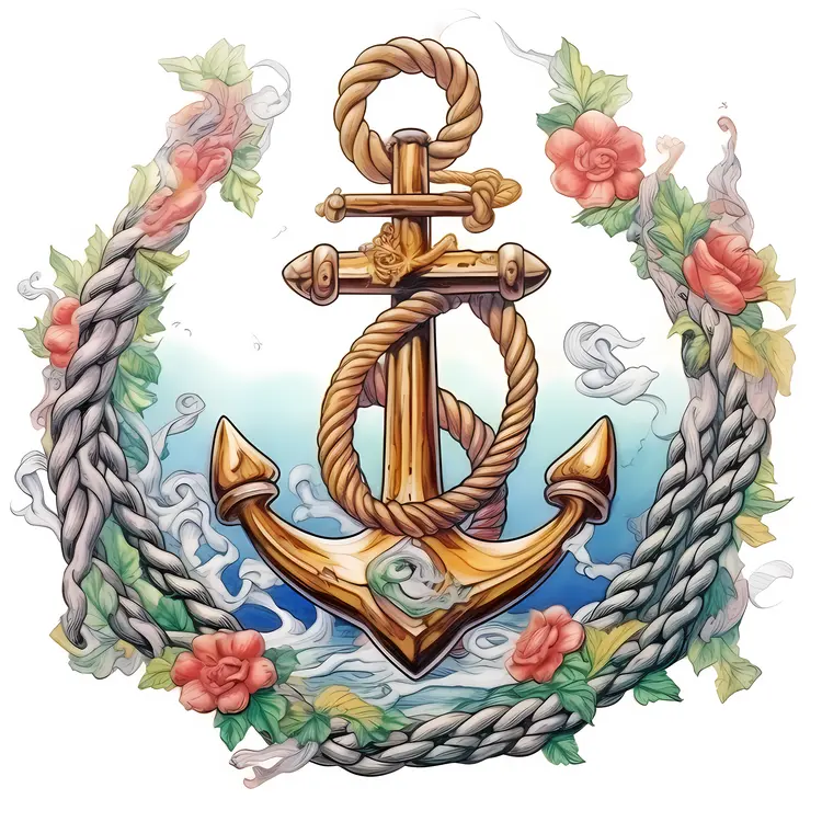 Golden Anchor with Floral Wreath