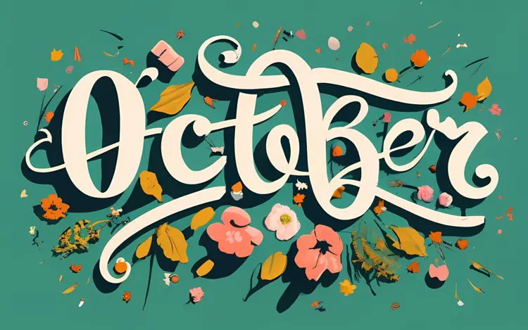 October with Floral and Leaf Design