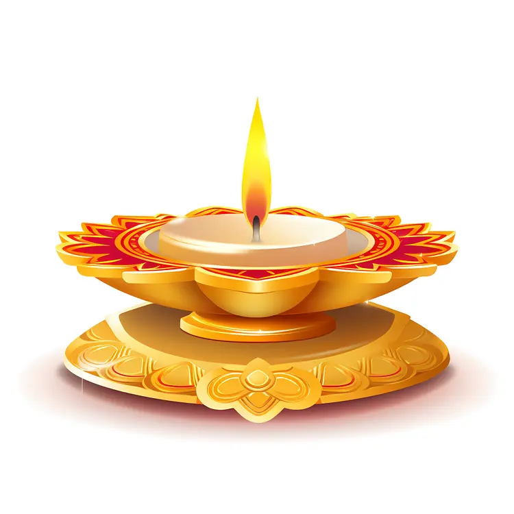 Golden Diya with Candle Flame for Diwali