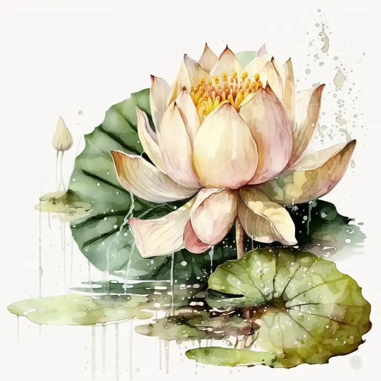 Beautiful Lotus Flower in Watercolor Art