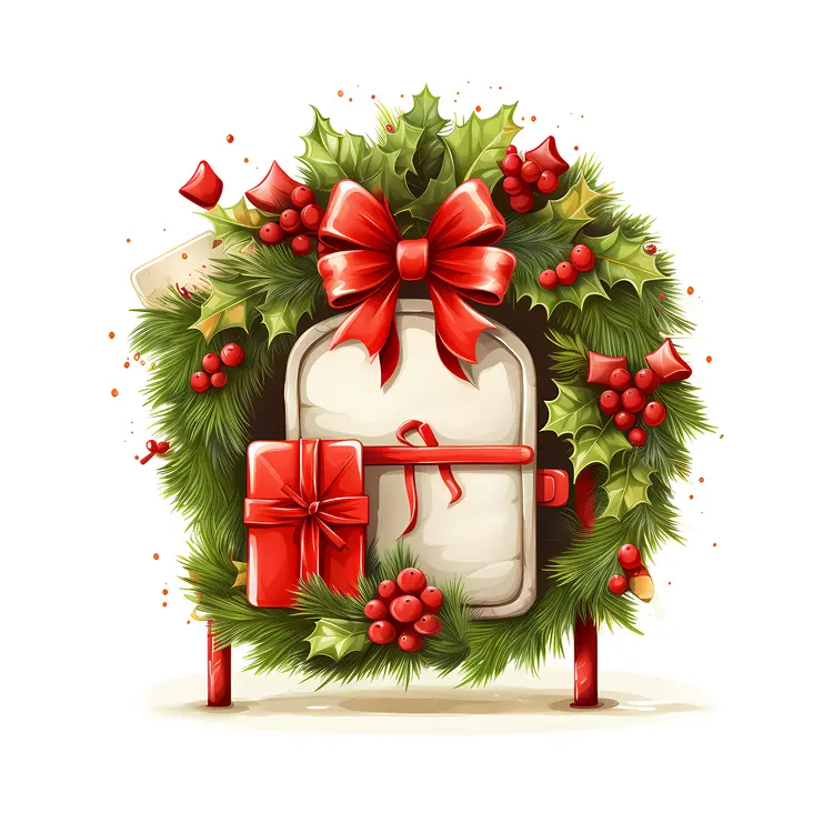 Festive Christmas Wreath with Red Bow and Berries