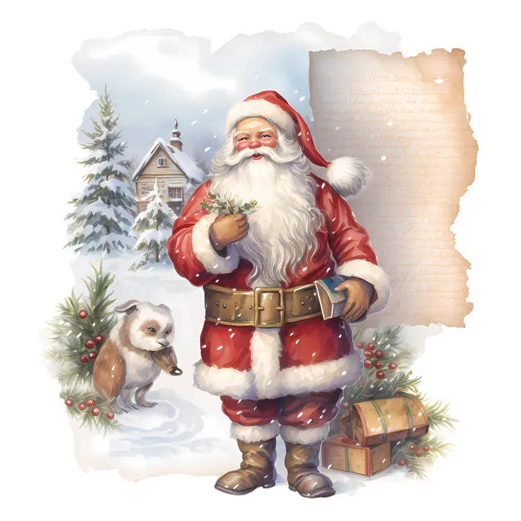Santa Claus with Snow and Gifts