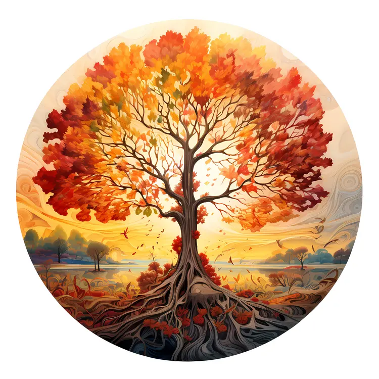 Autumn Tree and Moon in Elegant Nature Art