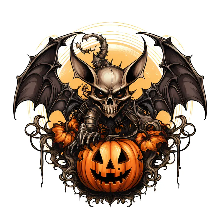 Spooky Skull Bat with Pumpkin