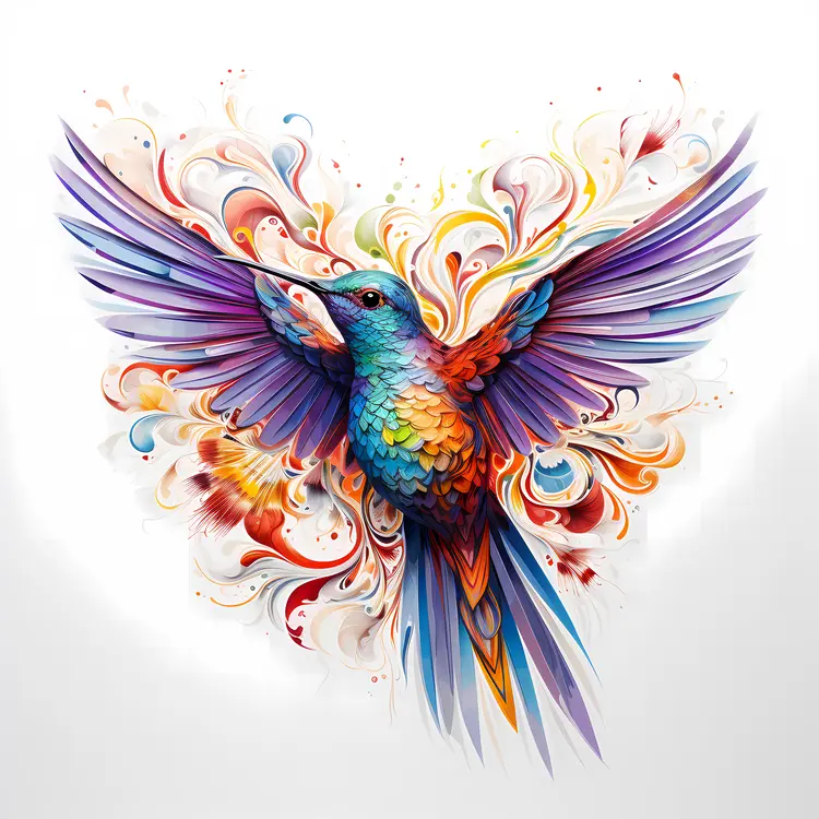 Vibrant Hummingbird with Artistic Swirls