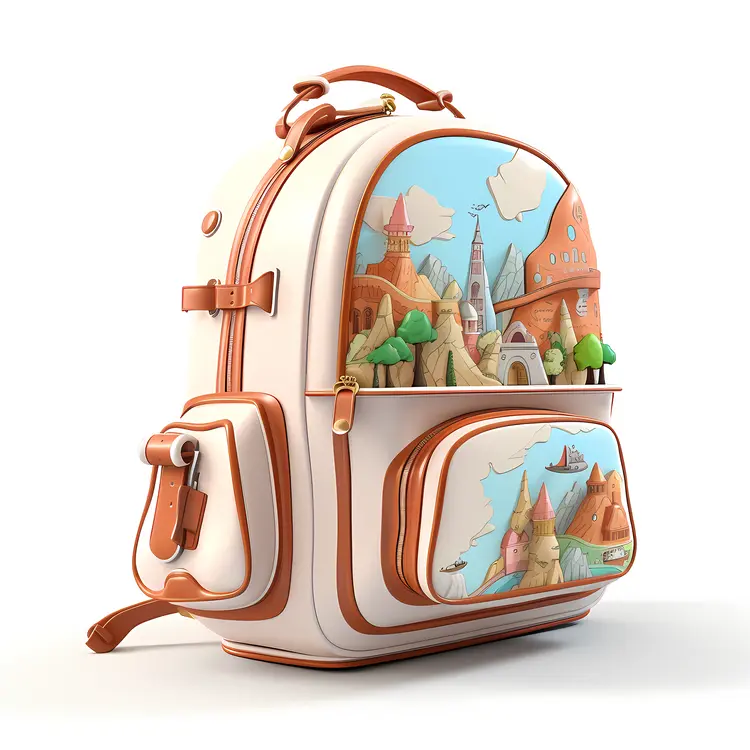 Adventure Backpack with Mountain and Castle Design
