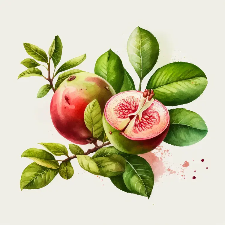 Fresh Juicy Red Apple with Leaves