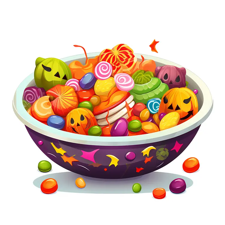 Halloween Candy Bowl with Colorful Sweets