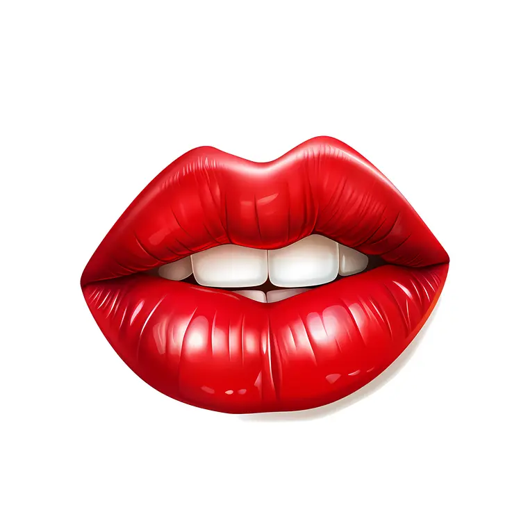 Glossy Red Lips with Teeth Illustration
