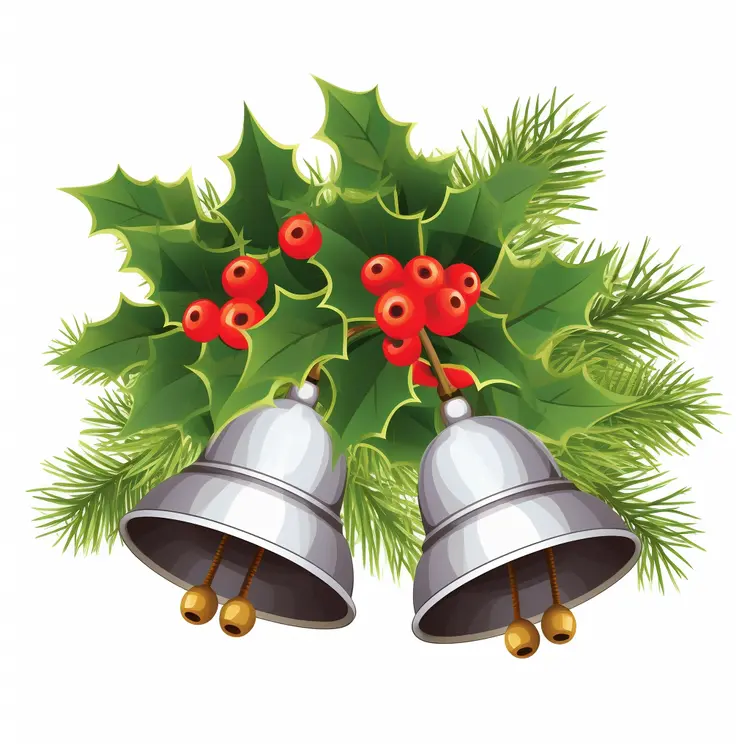 Christmas bells with holly and berries