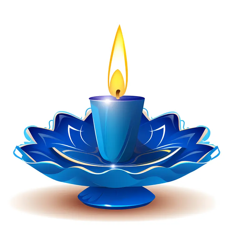 Blue Candle with Holder for Diwali Celebration