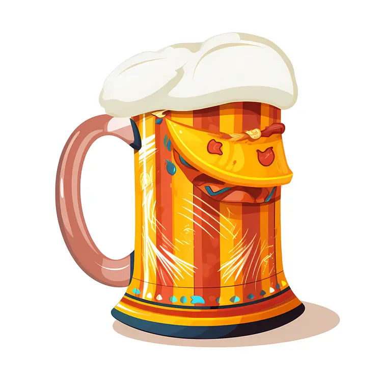 Colorful Beer Mug with Foam for Oktoberfest Celebration