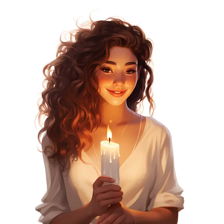 Smiling Woman Holding a Candle