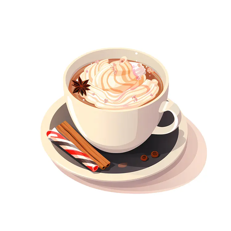 Cup of Hot Drink with Whipped Cream and Cinnamon Stick