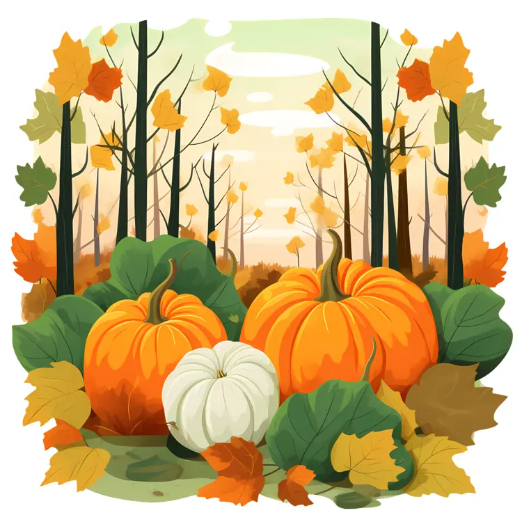Pumpkins in Autumn Forest