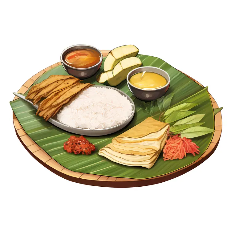 Traditional Indian Meal on Banana Leaf