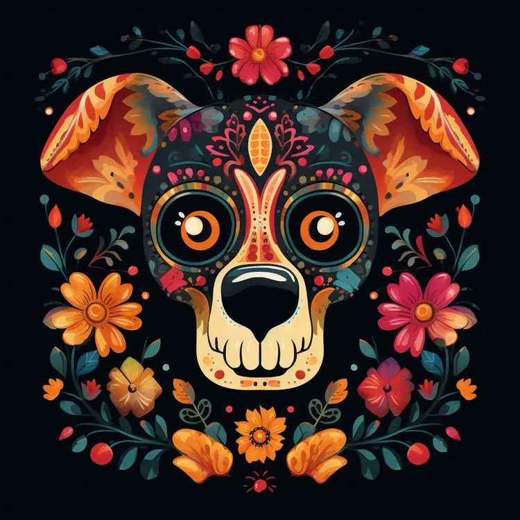 Colorful Dog Illustration for Day of the Dead Celebration