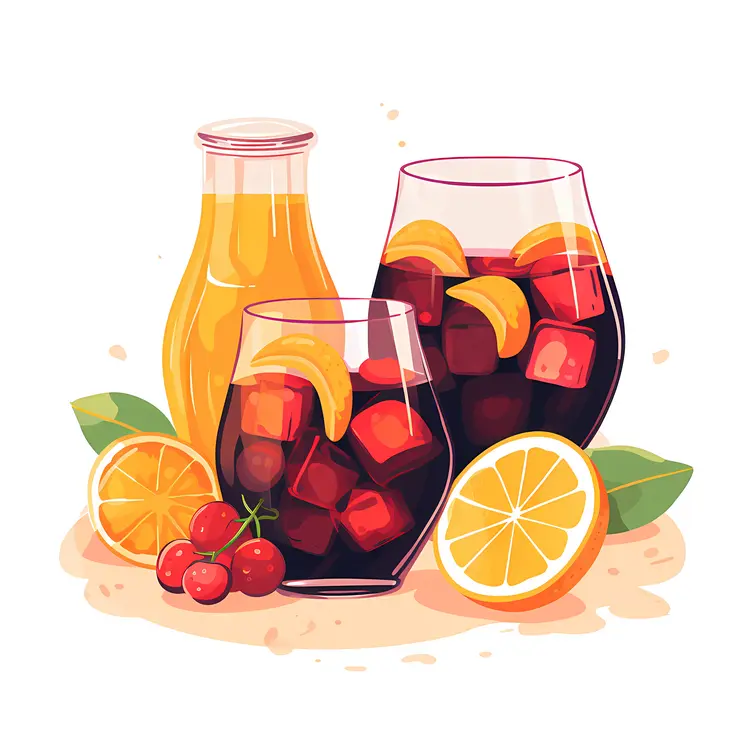 Red Sangria with Fresh Fruits and Juice