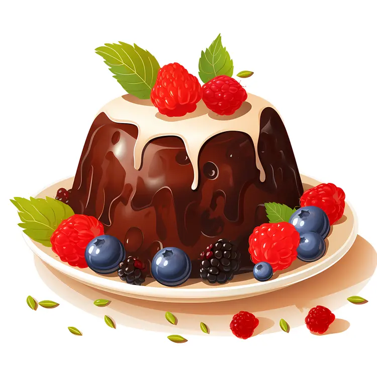 Chocolate Pudding with Berries and Cream