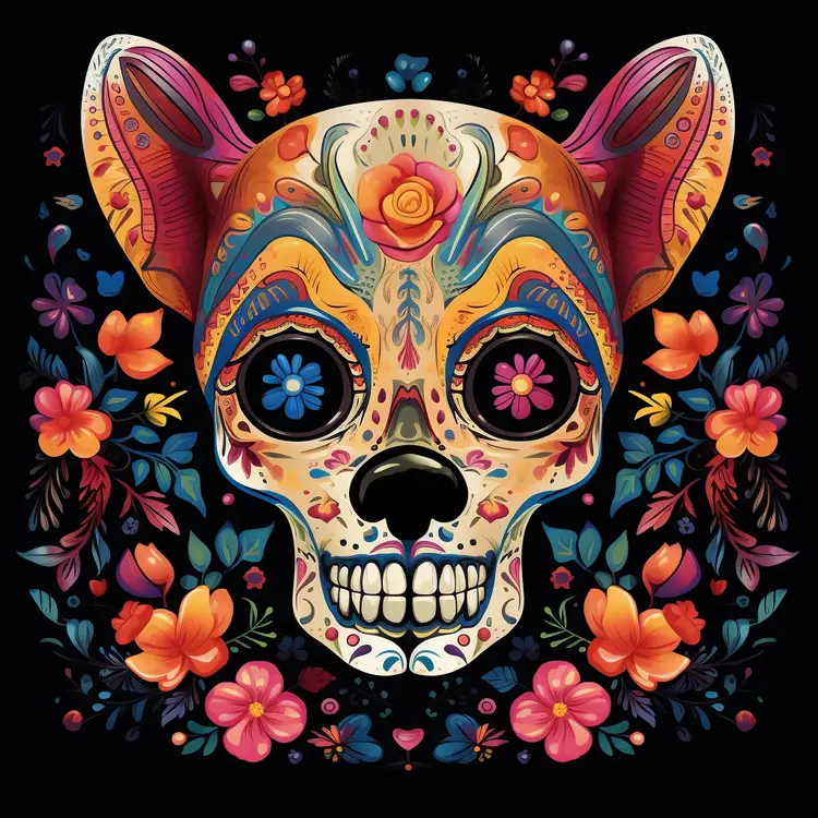 Colorful Sugar Skull with Floral Decorations for Day of the Dead