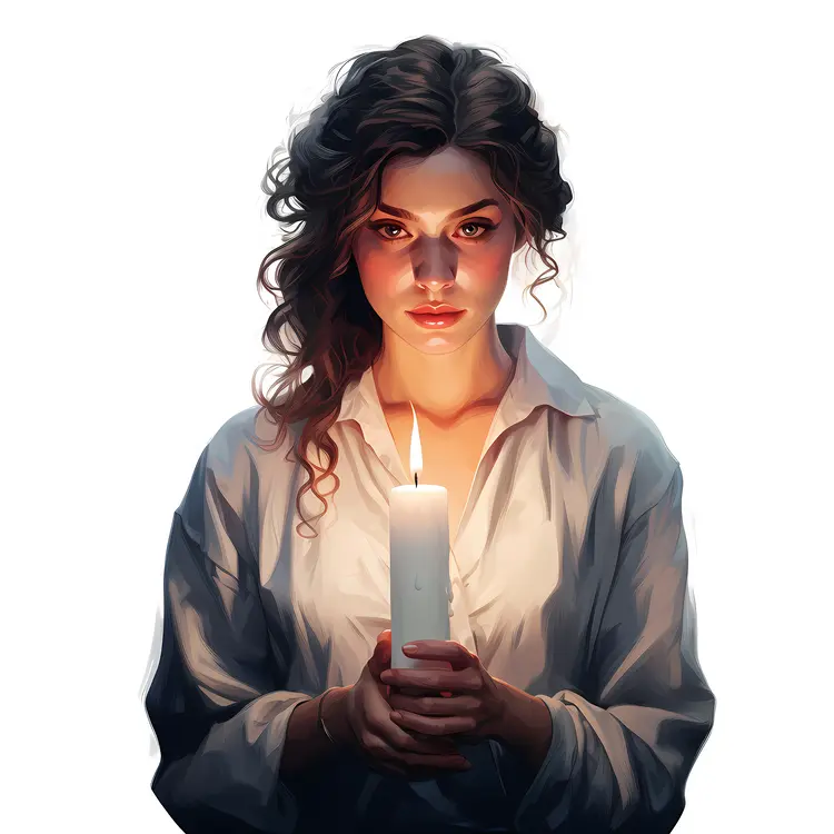 Serious Woman Holding a Candle