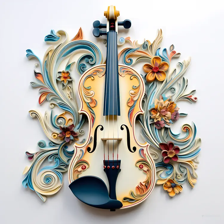 Decorative Violin with Floral Design