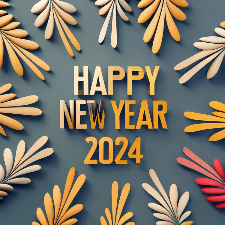 Happy New Year 2024 with Colorful Leaves
