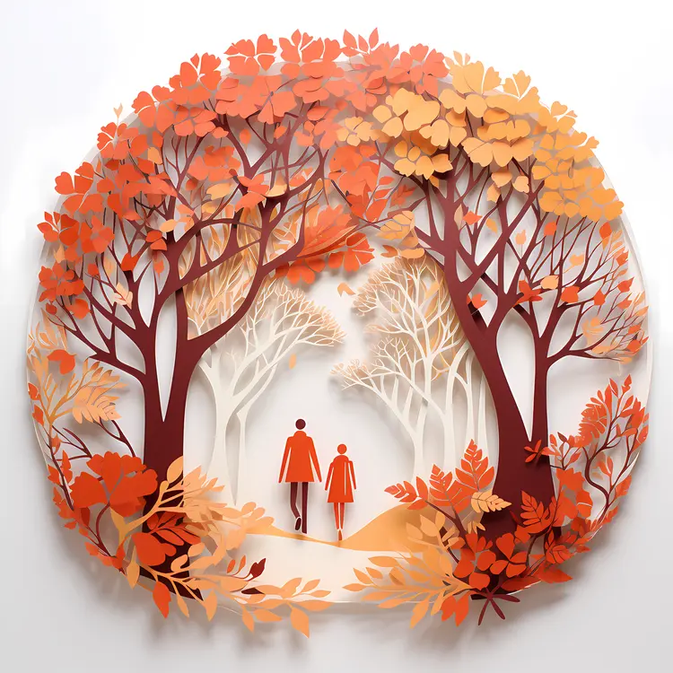 Autumn Paper Art with Couple Walking