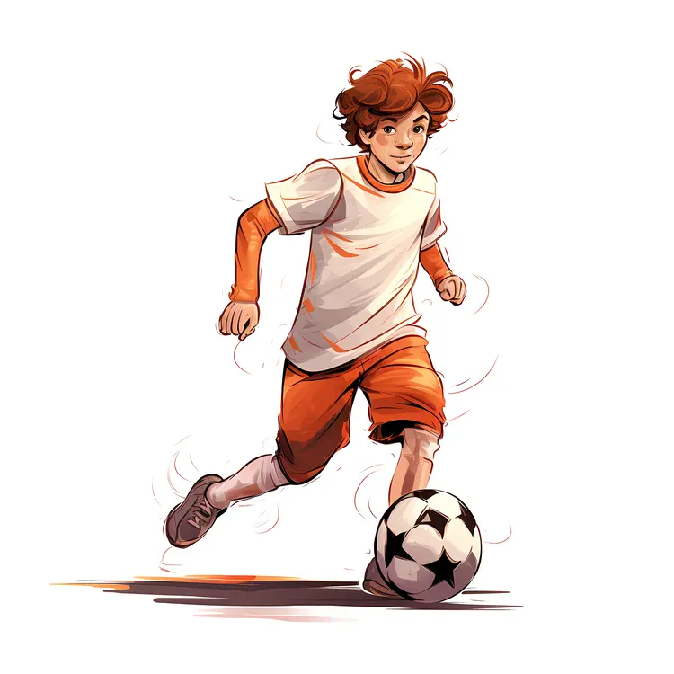 Boy Playing Soccer in Orange and White