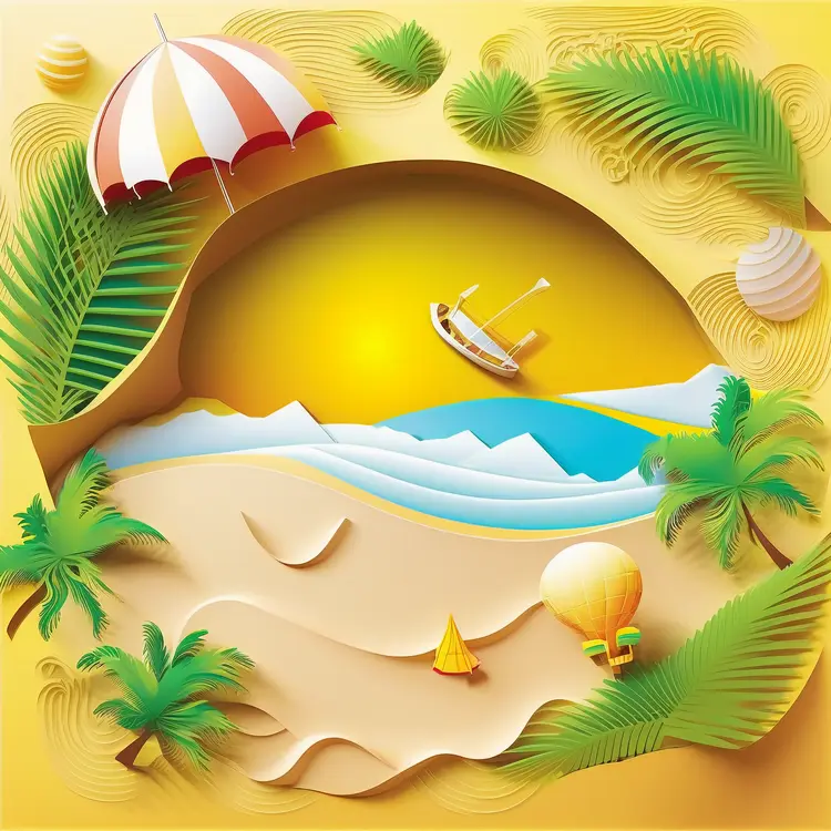 Beautiful Beach Scenery with Palm Trees and Umbrella