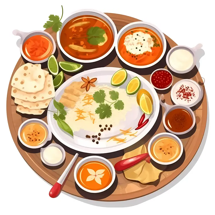 Indian Cuisine Food Platter with Various Dishes