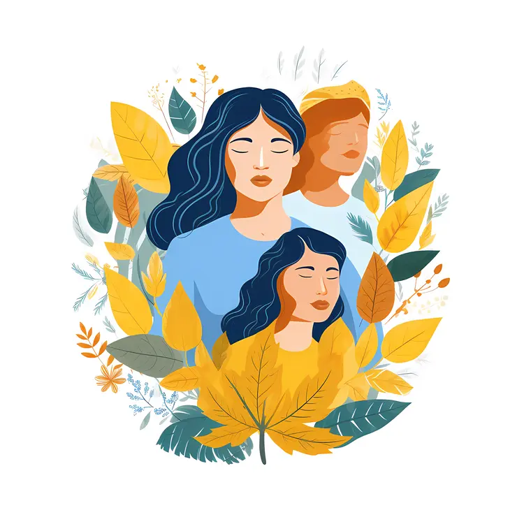 Women with Autumn Leaves Illustration