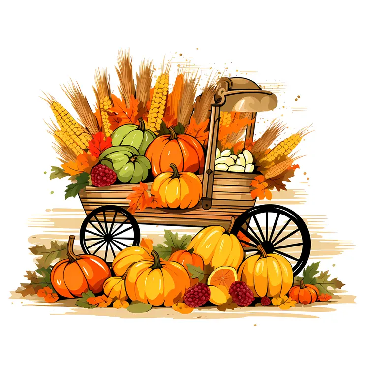 Pumpkins and Wheat in a Cart for Thanksgiving