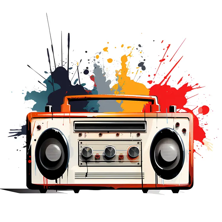 Retro Boombox with Colorful Paint Splashes
