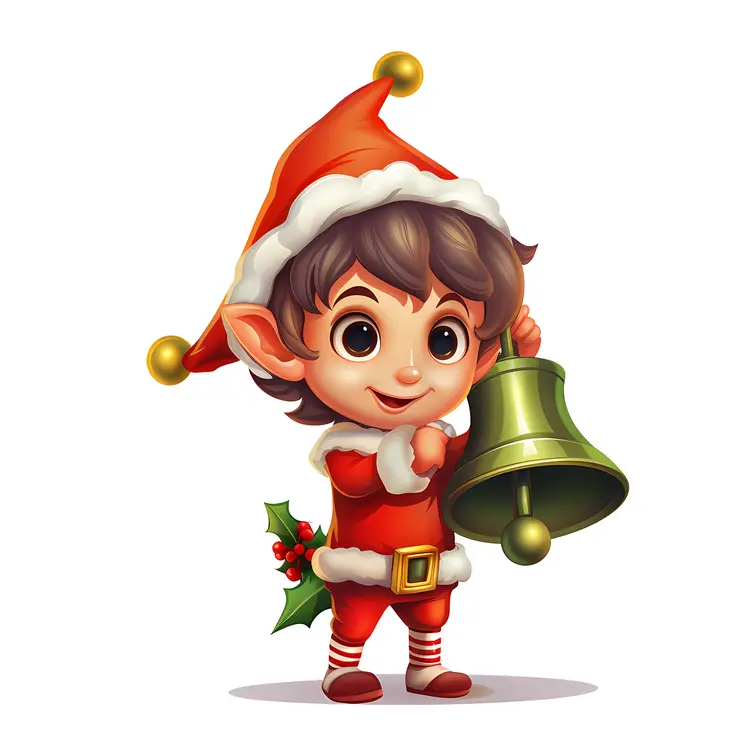 Elf in Red Holding a Bell