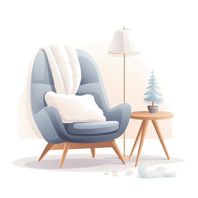 Blue Armchair with Lamp and Side Table