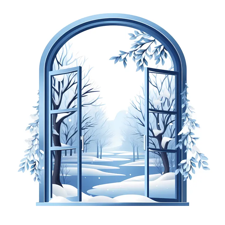 Snowy Trees through Arched Window