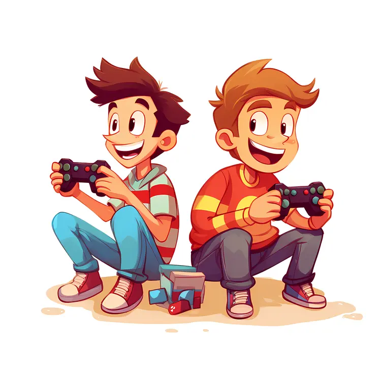 Boys Enjoying Video Games with Game Controllers