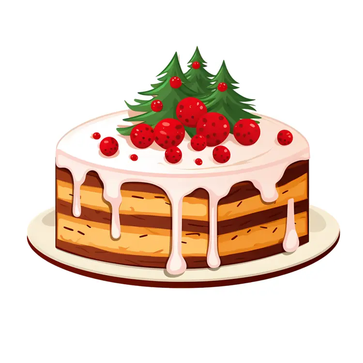Christmas Cake with Trees and Berries