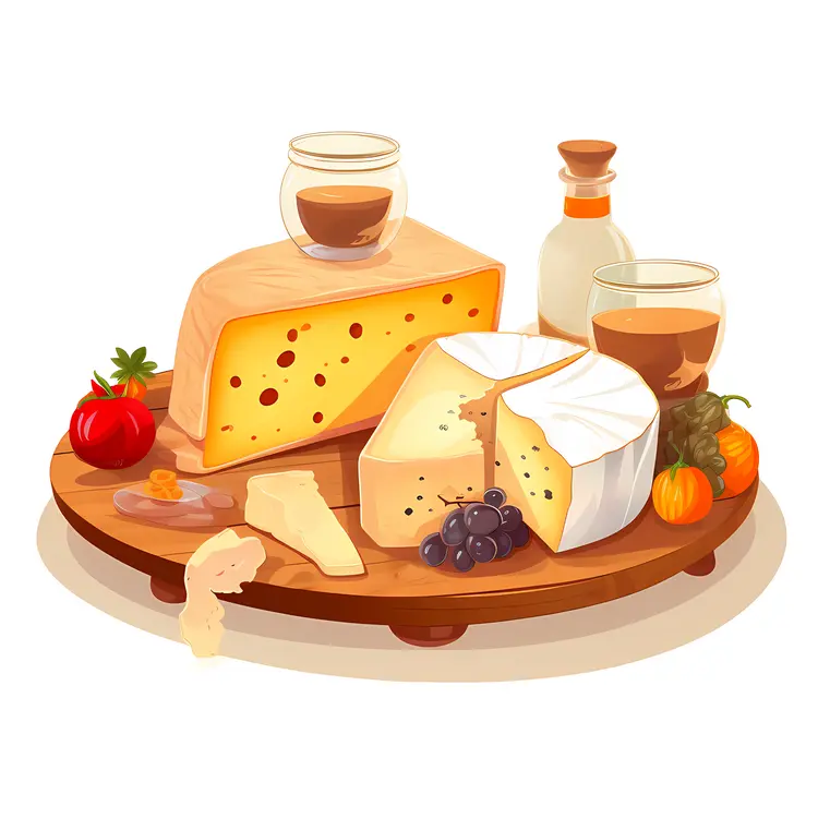 Gourmet Cheese Platter with Wine and Grapes