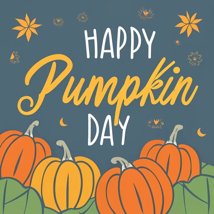 Happy Pumpkin Day with Pumpkins and Leaves