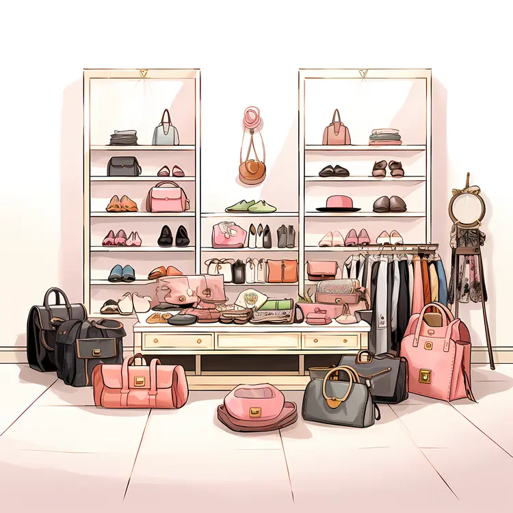 Stylish Bag and Shoe Display on Shelves